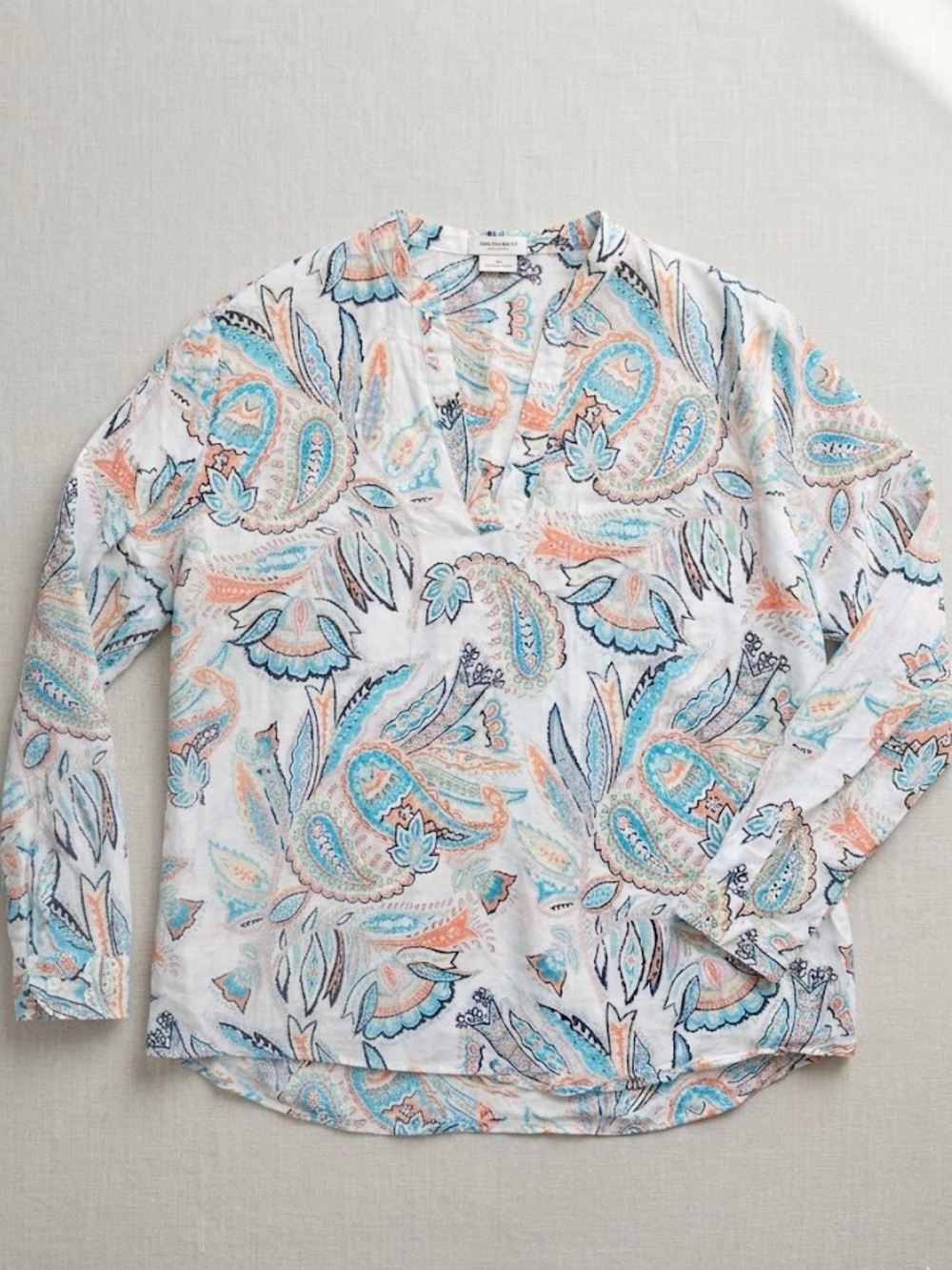 Van Heusen Women's Paisley V-Neck Tunic in White, Blue, Tan